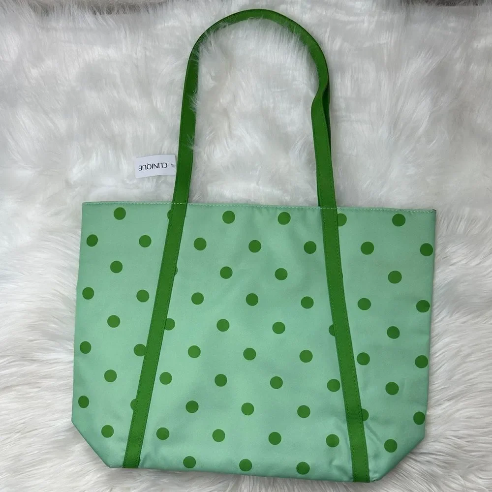 $15 🌙 Kate Spade‎ X Clinique Green Polka Dot Tote 🆕